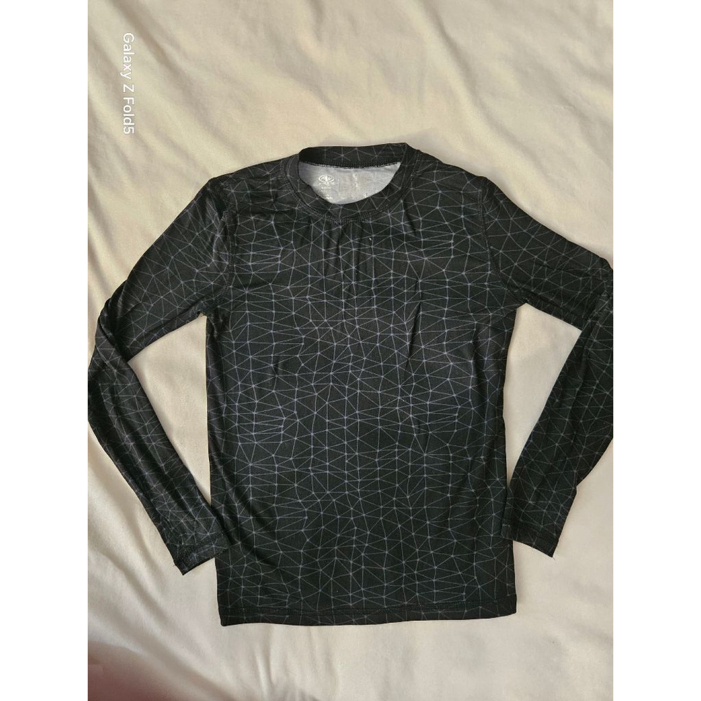 Boys Athletic Works Black Gray Geometric Long Sleeve Tee L